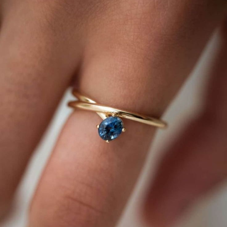 Bague Vintage en or fin bleu