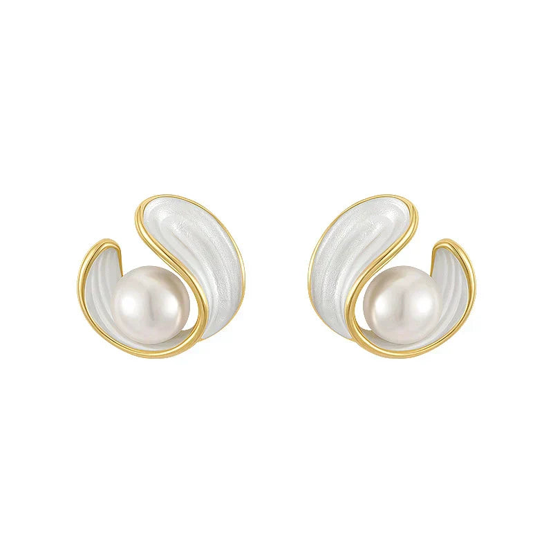 Boucles d'Oreilles de Luxe avec Opale Blanche et Perles en Or