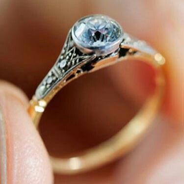 Bague Vintage en cristal bleu rond et doré