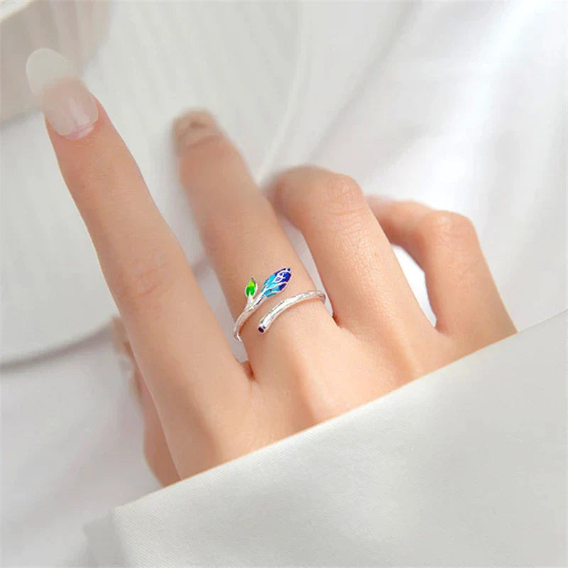 Bague Ajustable en Argent avec Fleur Bleue