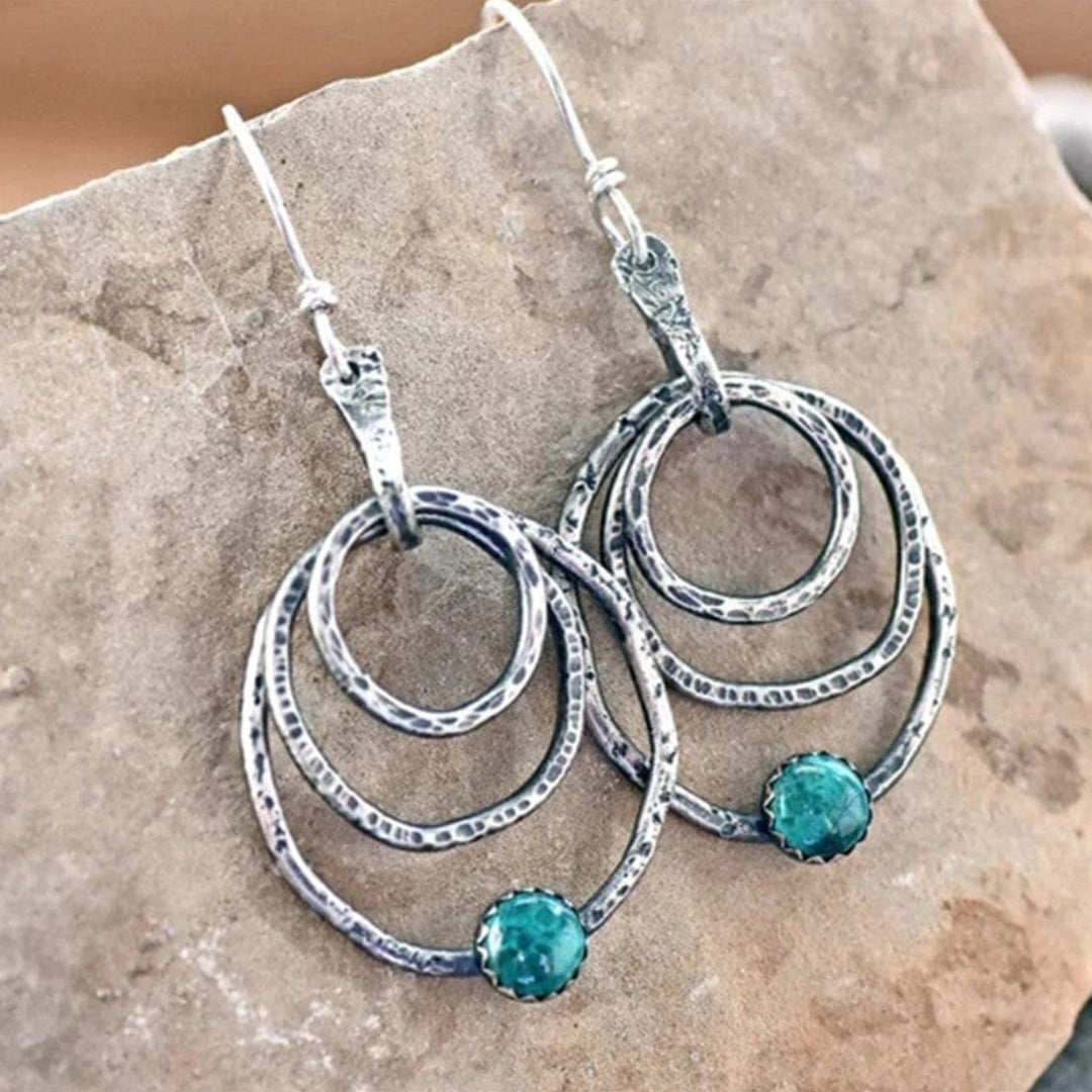 Boucles d'oreilles vintage spirale avec opale et argent