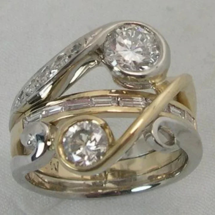 Bague Irregulare avec cristaux en argent et or vintage