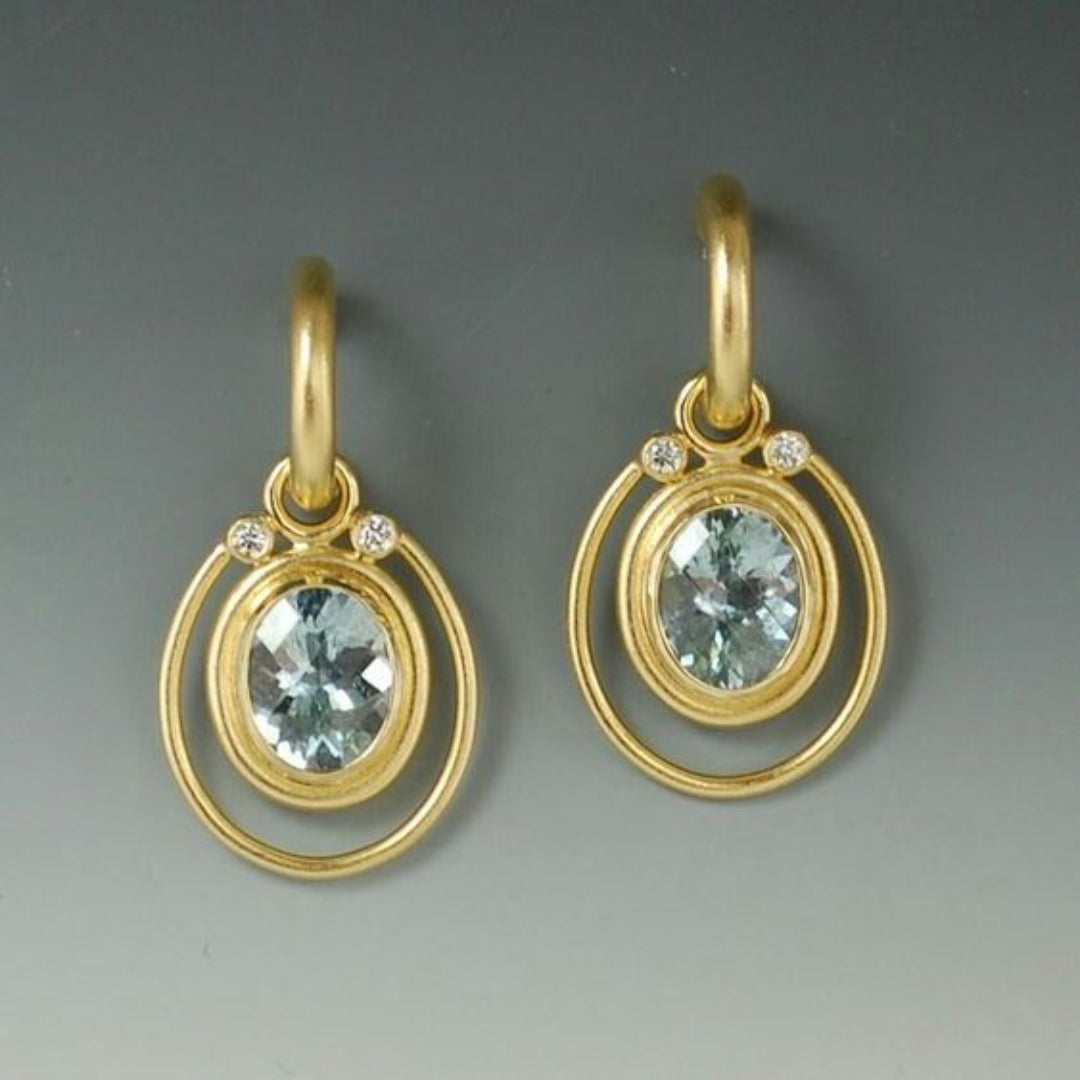 Boucles d'oreilles vintage en cristal bleu incrusté d'or