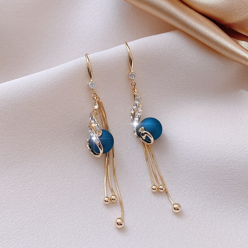 Boucles d'Oreilles de Fête avec Perles Bleues