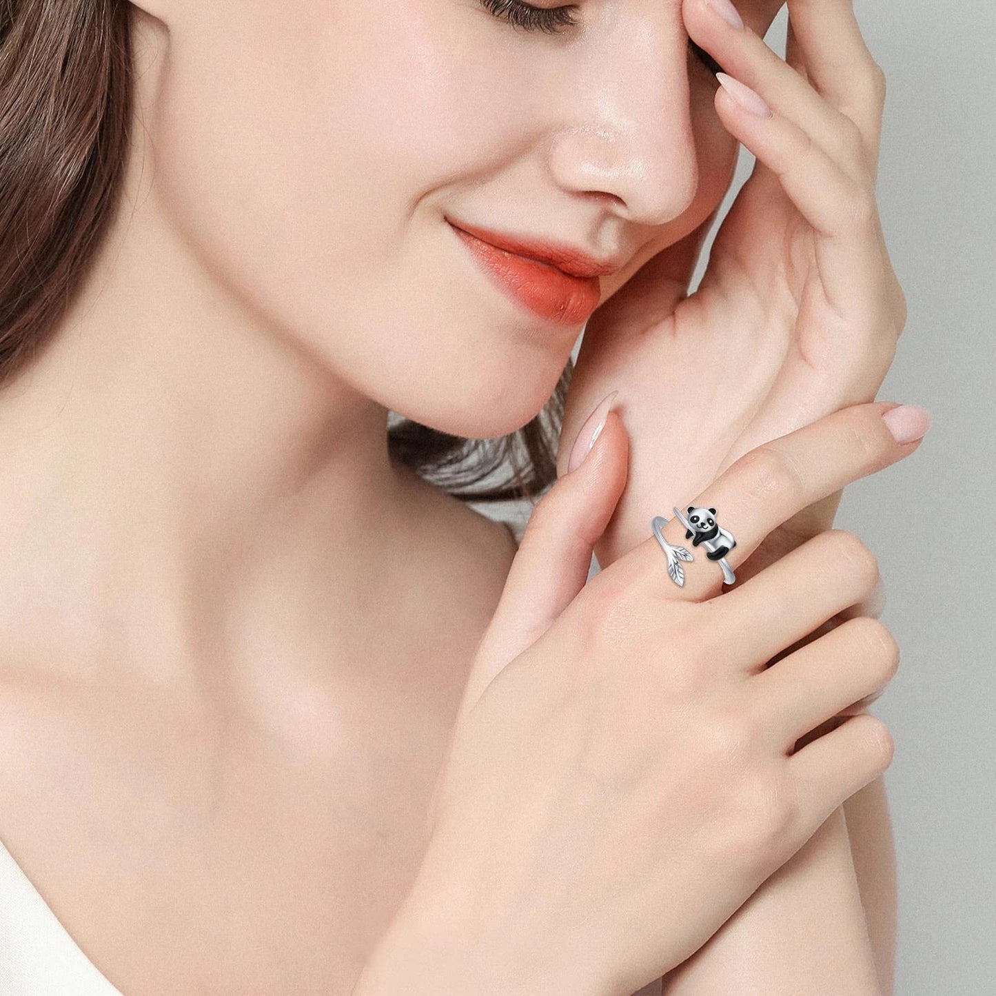 Bague Réglable Panda Mignon en Argent Sterling 925