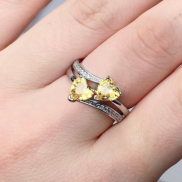 Bague Coeur en Zircone Jaune en Argent