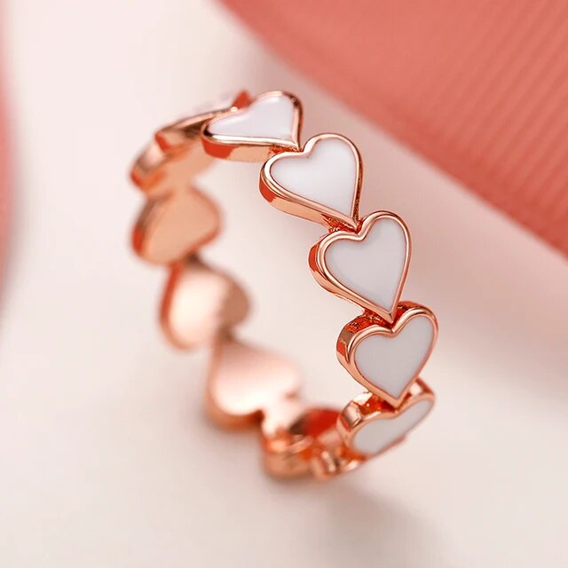 Bague Vintage en Or Rose avec Coeur Blanc