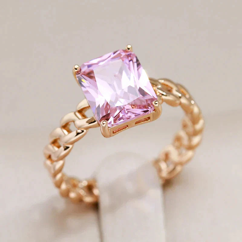 Élégante Bague en Cristal Rose en Or