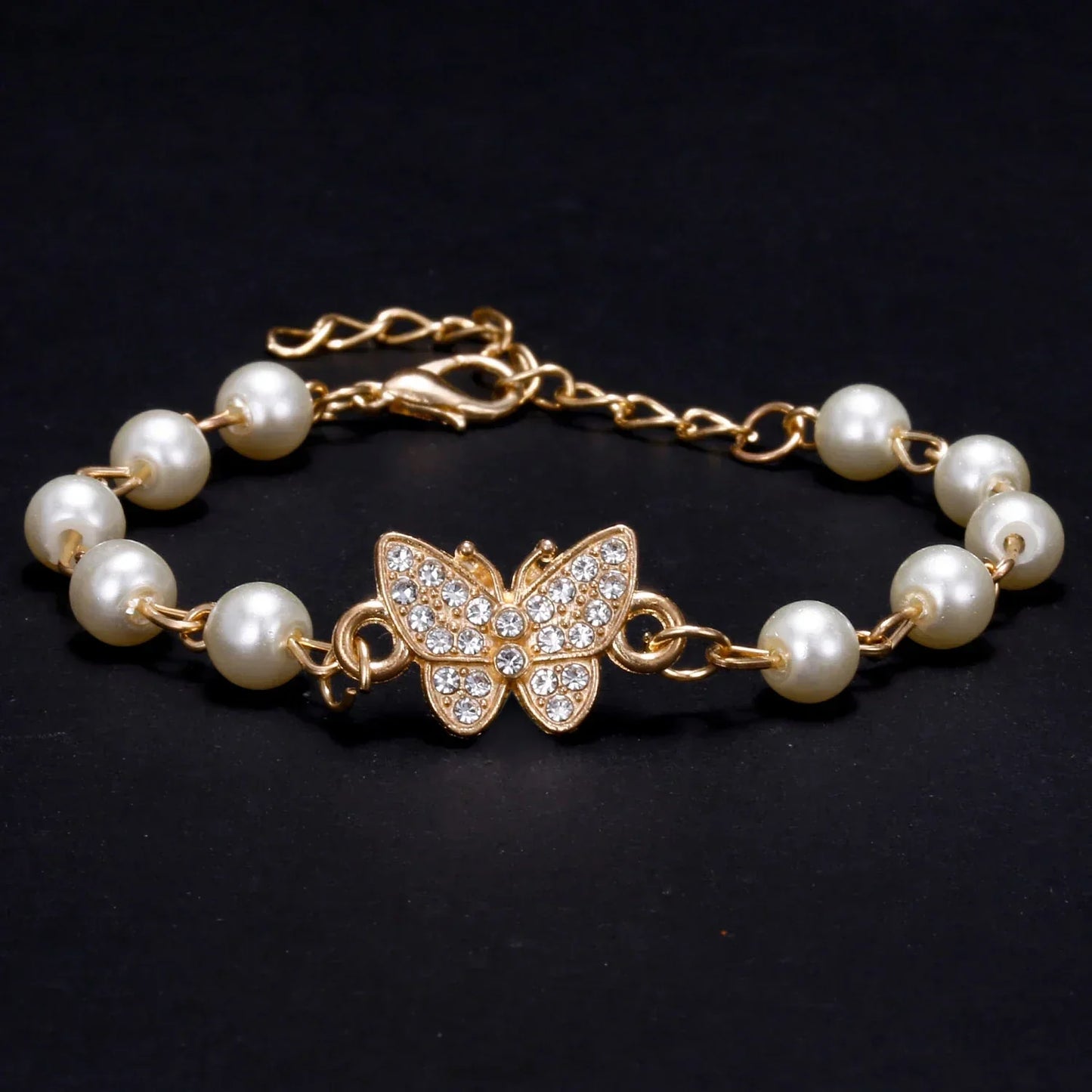 Bracelet Papillon Brillant avec Perle