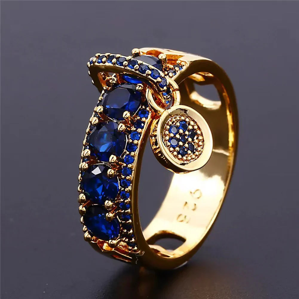 Bague bleu brillant en or creux vintage