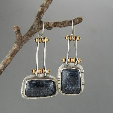 Boucles d'oreilles Vintage en Argent avec Pierre Noire