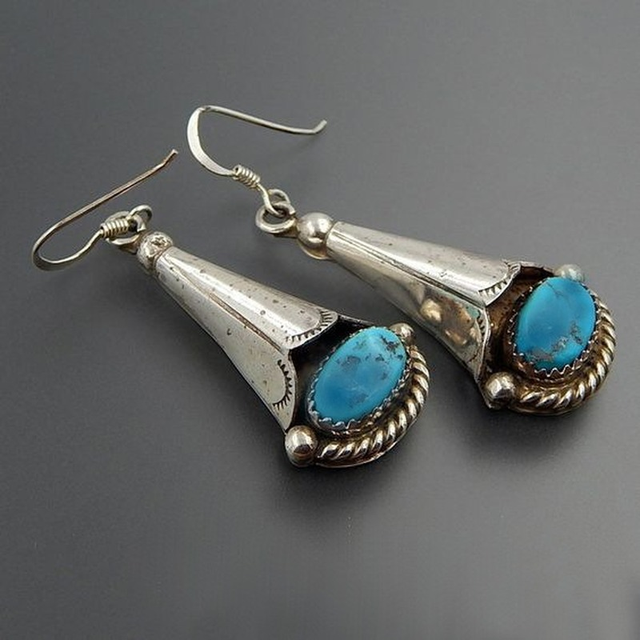 Boucles d'oreilles Vintage en Argent et Pierre Bleue