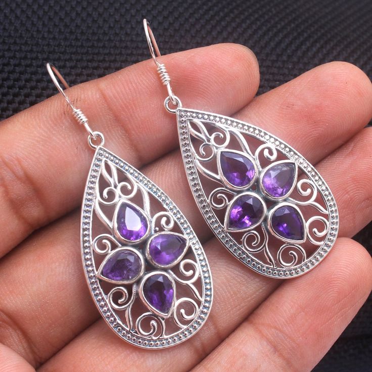 Boucles d'oreilles Vintage en argent avec goutte d'eau mauve