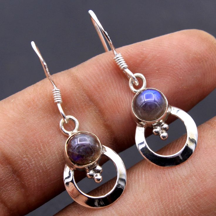 Boucles d'oreilles vintage avec pendentif en pierre bleue