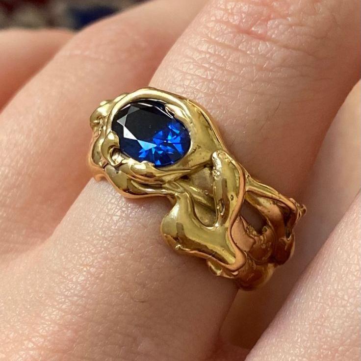 Bague forgée vintage en or bleu