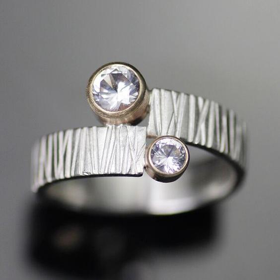 Bague ouverte en argent vintage et zircon