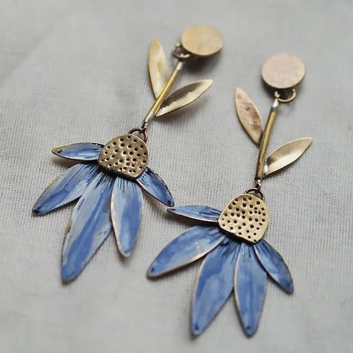 Boucles d'oreilles vintage en émail bleu et or