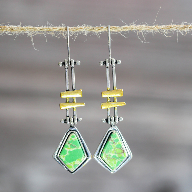 Boucles d'oreilles Vintage en Argent avec Pierre Verte