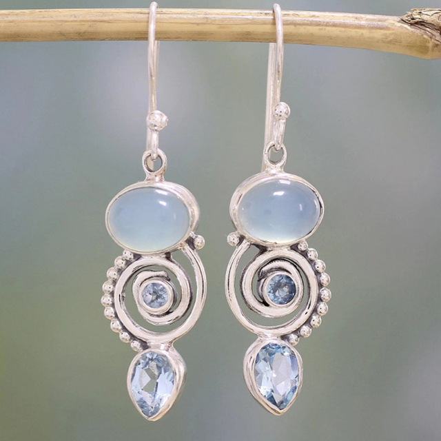 Boucles d'oreilles Vintage Spiral Moonstone en Argent