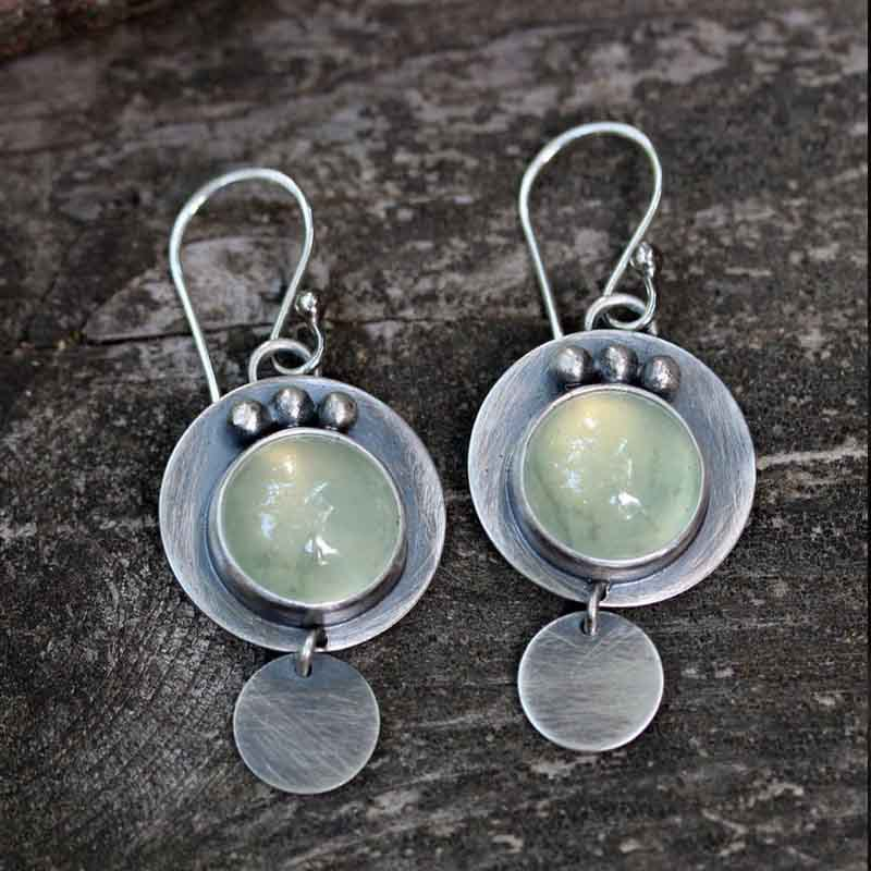 Boucles d'oreilles Vintage avec Cristal de Lune Vert en Argent