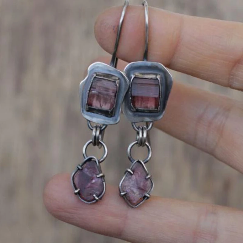 Boucles d'oreilles Vintage avec Cristaux de Grenat en Argent