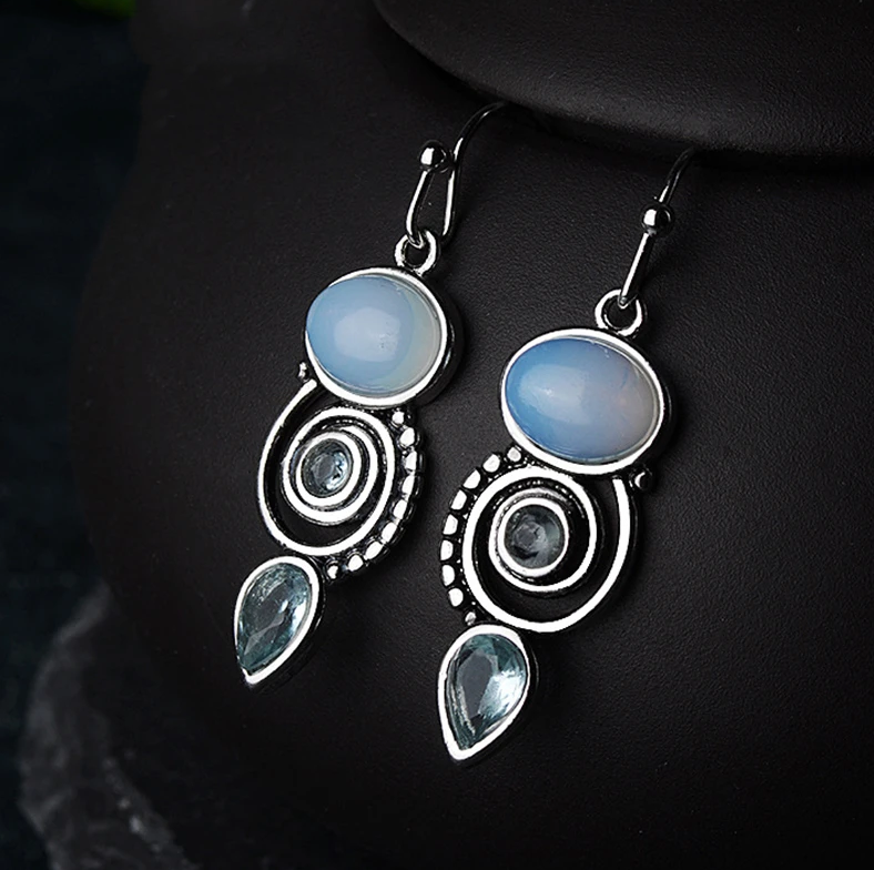 Boucles d'oreilles Vintage en Cristal et Pierre de Lune