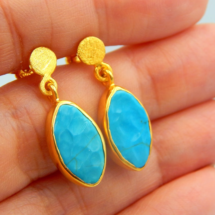 Boucles d'oreilles Vintage Bleu en Or