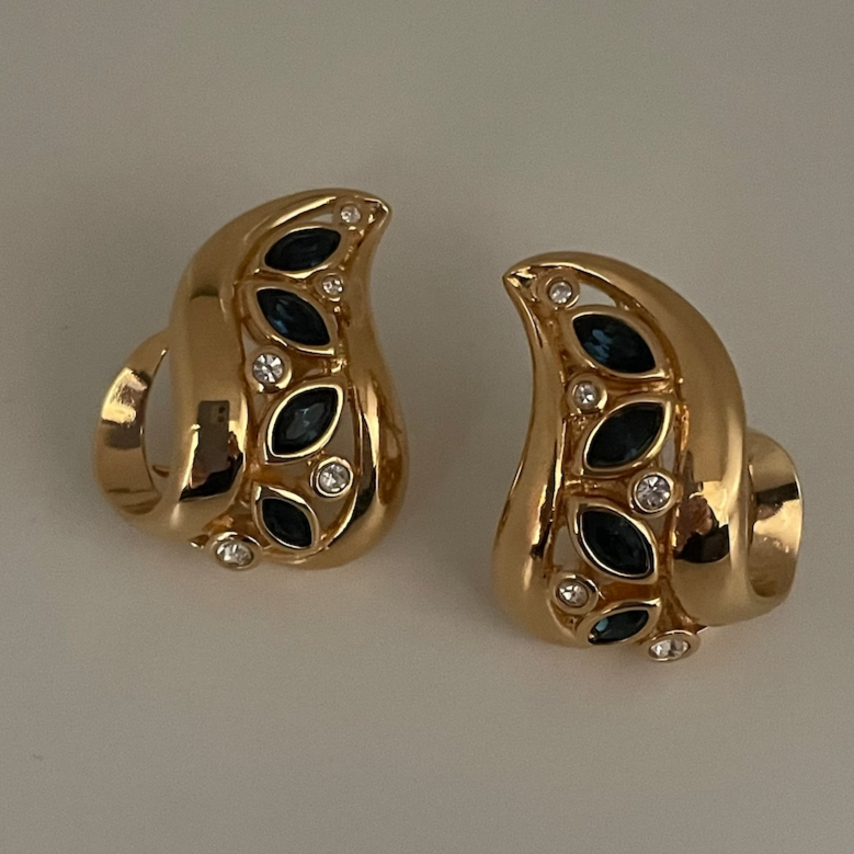 Boucles d'oreilles Vintage en Or avec Cristal Noir