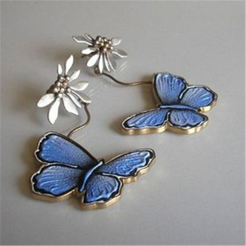 Boucles d'oreilles Vintage en Argent avec Papillon Bleu