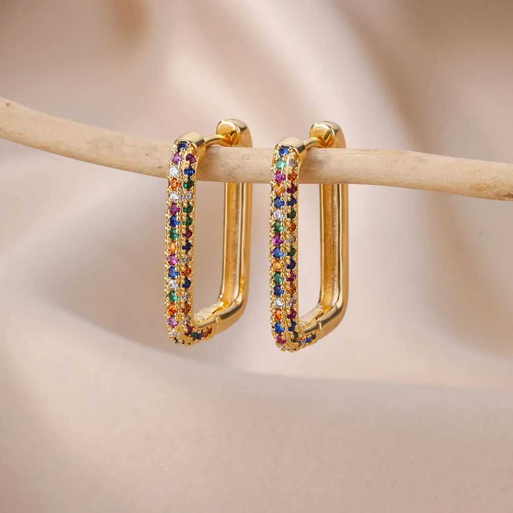 Elégantes Boucles d'oreilles à Clip en Or avec Zirconias Multicolores