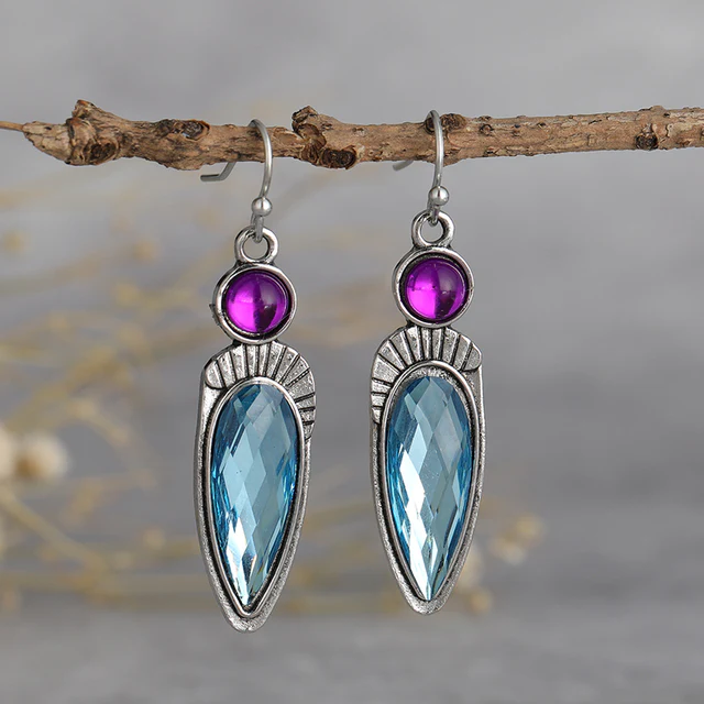 Boucles d'oreilles vintage en cristal bleu et violet