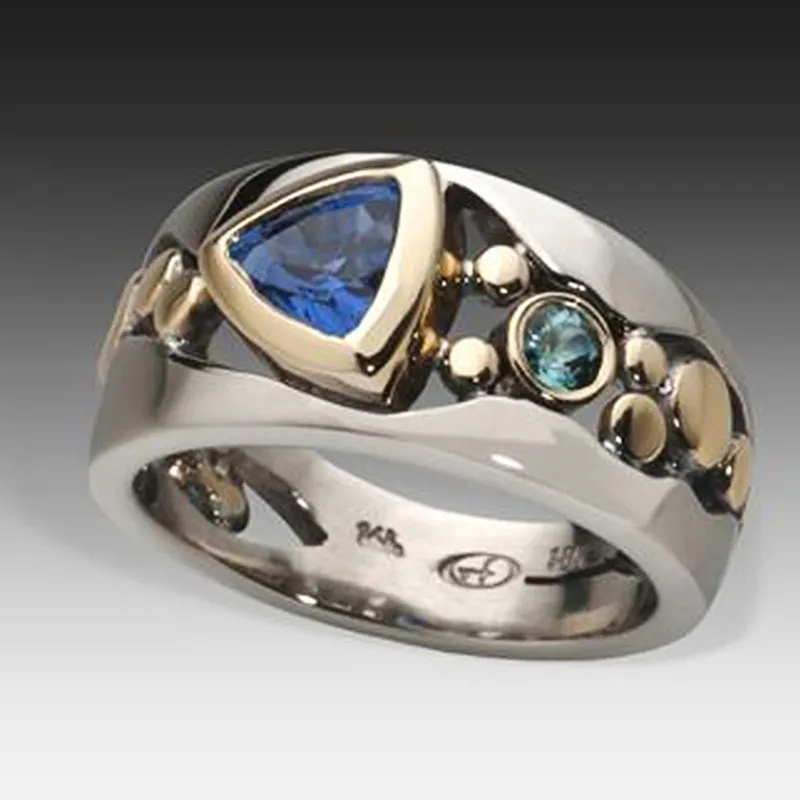 Bague vintage en cristal bleu en argent