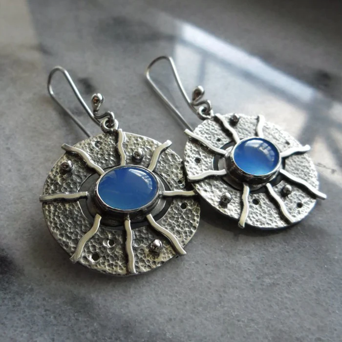 Boucles d'oreilles soleil bleu vintage en argent sterling