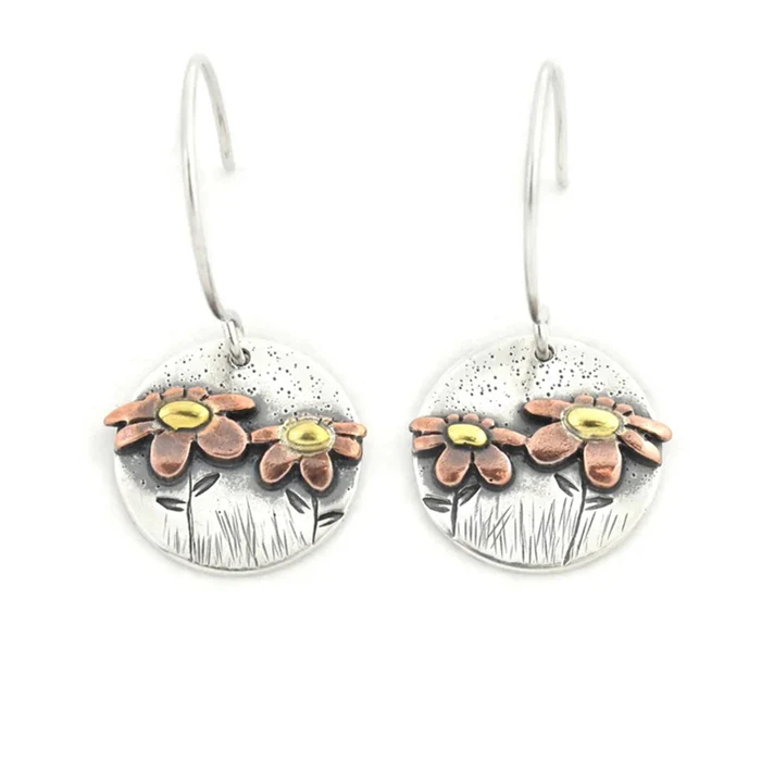 Boucles d'oreilles vintage rondes et florales en argent