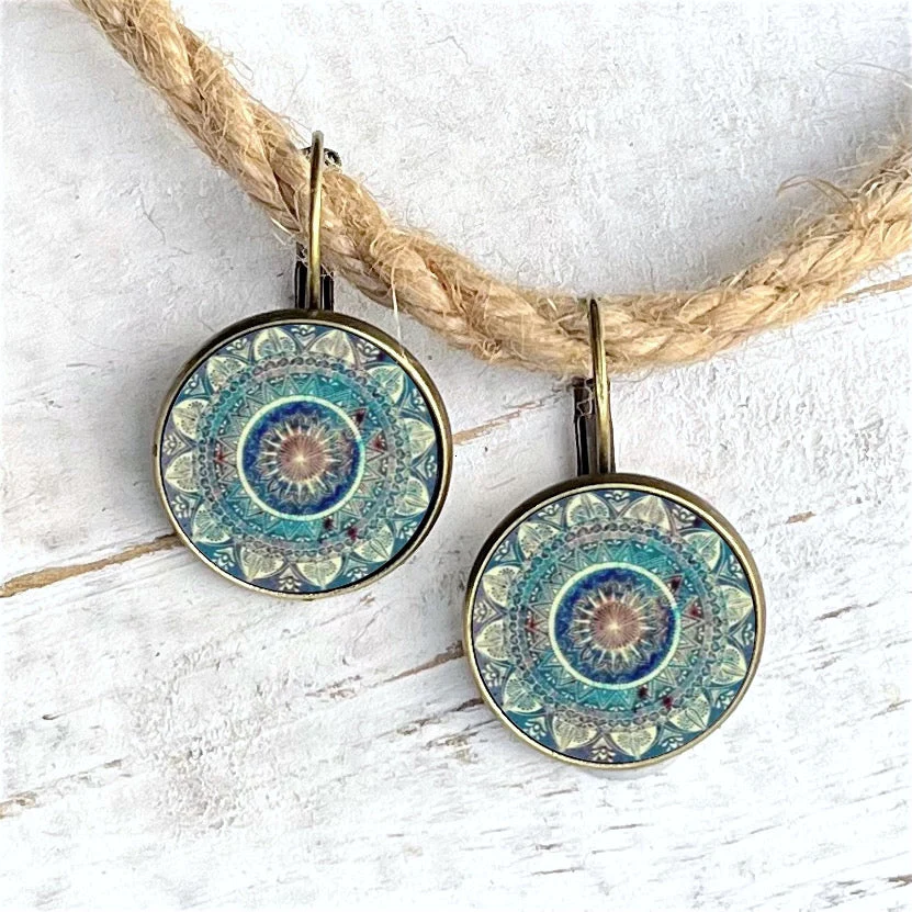 Boucles d'oreilles vintage Mandala bleu
