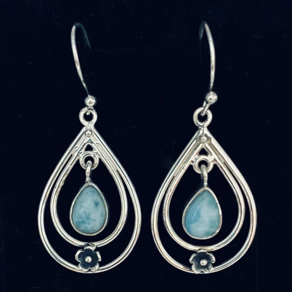 Pendants d'oreilles vintage en argent et bleu