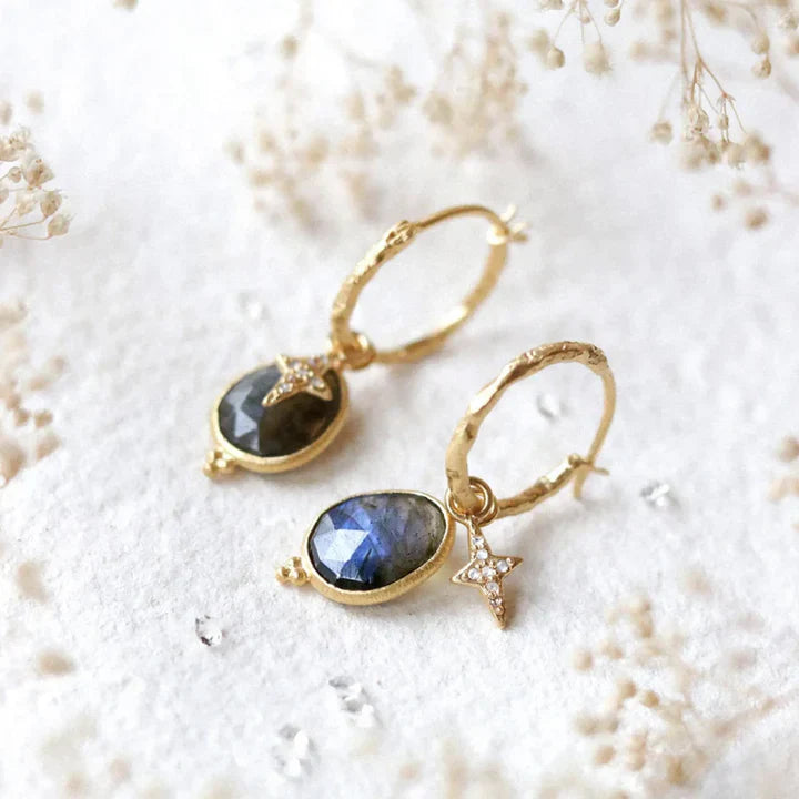 Boucles d'oreilles vintage en or avec pierre bleue