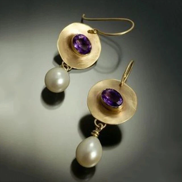 Boucles d'oreilles en cristal violet avec perles vintage