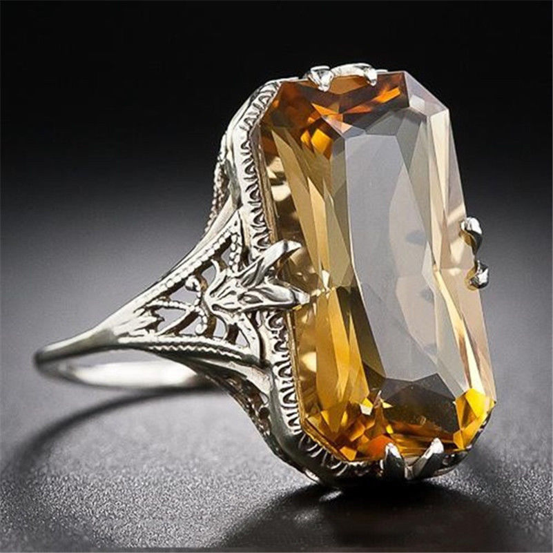 Bague en cristal orange avec incrustation d'argent