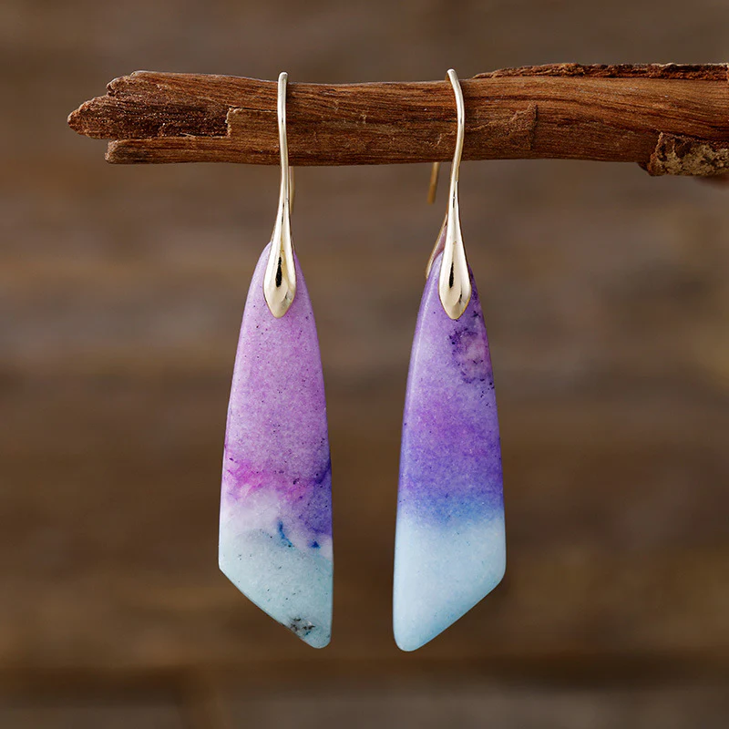 Boucles d'oreilles vintage en pierres bleues et violettes