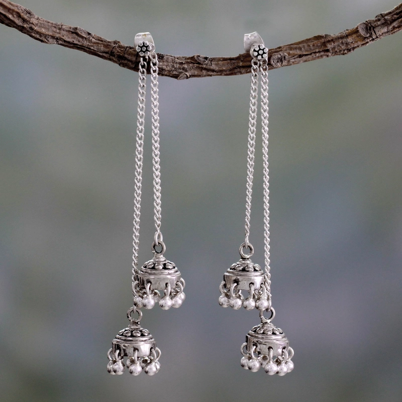 Boucles d'oreilles pendantes vintage plaquées argent