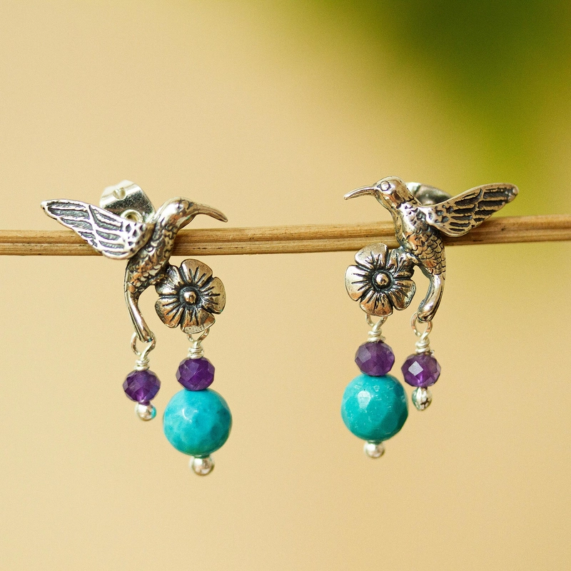 Boucles d'oreilles vintage Colibires avec pierres