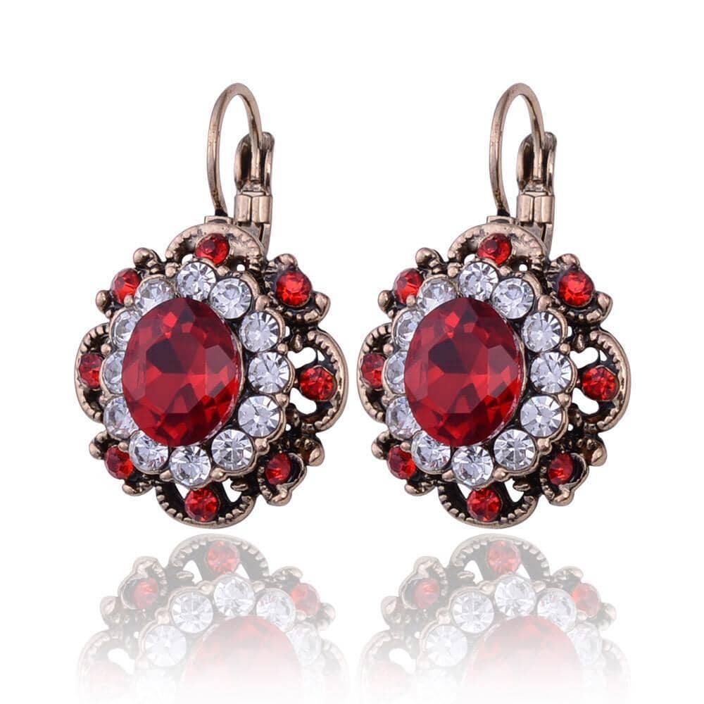 Boucles d'oreilles vintage en cristal rouge