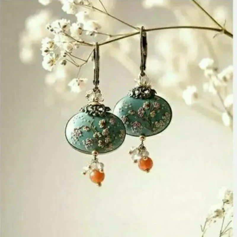 Boucles d'oreilles vintage à fleurs vertes