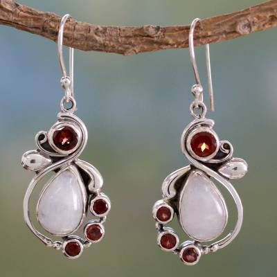 Boucles d'oreilles vintage en cristal blanc et rouge