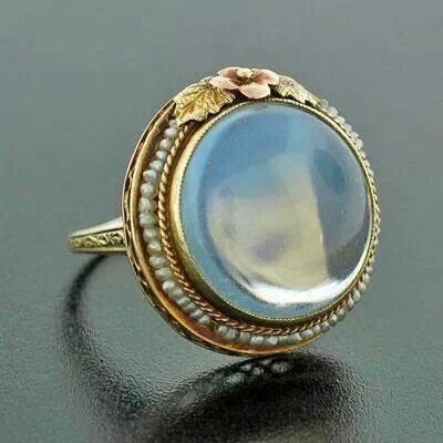 Bague vintage en cristal de lune ronde en or