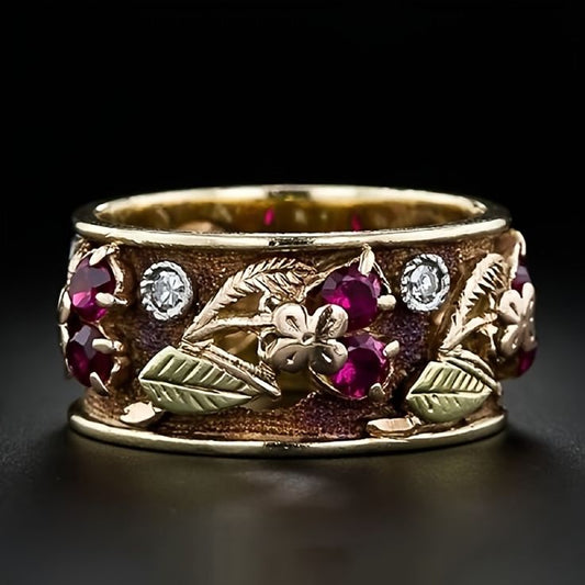 Bague fleur colorée avec incrustations de zirconium vintage