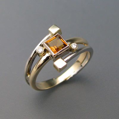 Bague ouverte avec cristal vintage orange