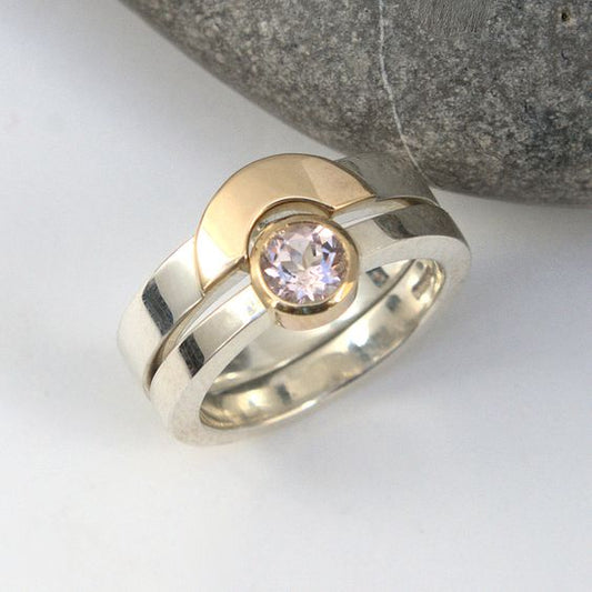 Bague plaquée or et argent avec zircon vintage rose