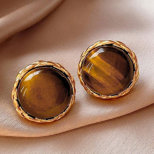 Boucles d'oreilles vintage brunes et rondes en or